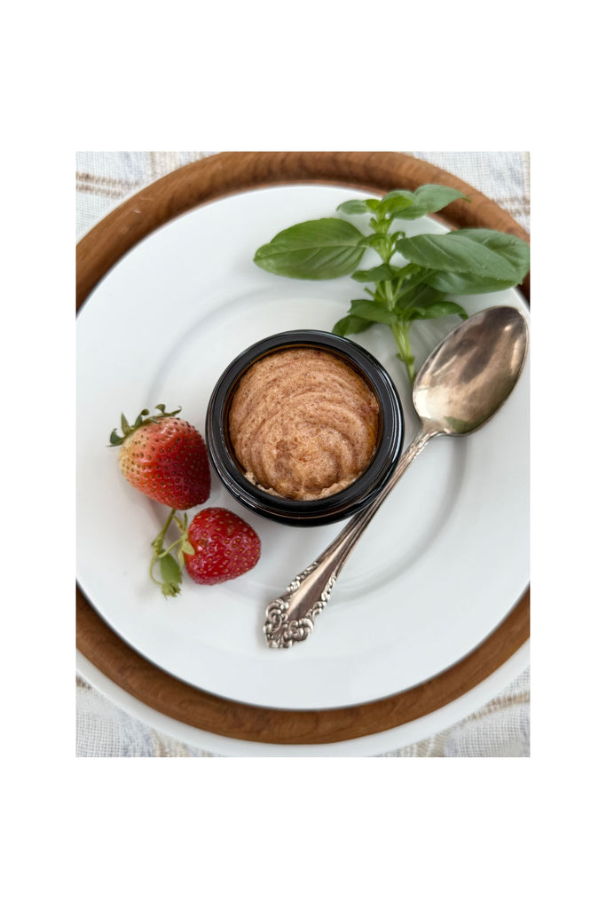 Light Gray Strawberry & Basil  Foaming Sugar Scrub